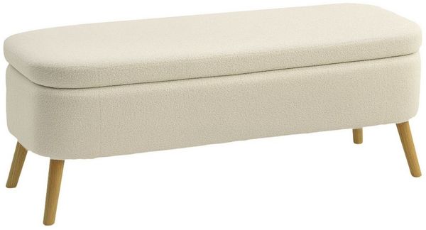HOMCOM Sitzbank Truhenbank Bettbank (Bank, 1-St, Aufbewahrungsbank), mit Stauraum, Teddy-Fleece, Holzbeine