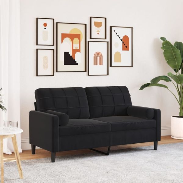vidaXL 2-Sitzer-Sofa mit Zierkissen Schwarz 140 cm Samt 3278224