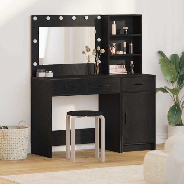 vidaXL Schminktisch mit Spiegelbeleuchtung 2 pcs Schwarz Holzwerkstoff 3334264