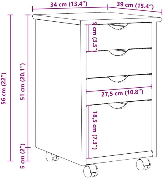 vidaXL Rollschrank mit Rollen MOSS Honigbraun 34 x 39 x 56 cm 42028340 Bild 10