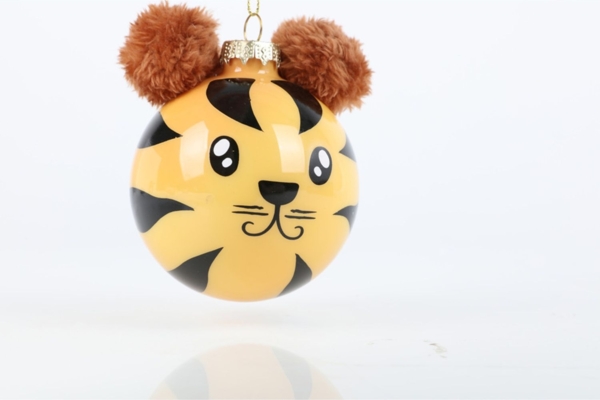 WH Baumkugel Tiger mit Plüschohren 6x | ca. Ø 8 cm | Weihnachtskugel Christbaumschmuck Tierkugel originelle Weihnachtsdeko Baumschmuck