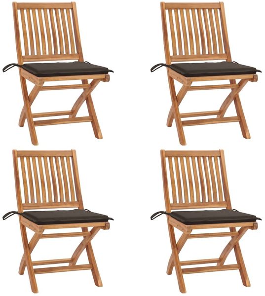 vidaXL Klappbare Gartenstühle mit Kissen 4 Stk. Massivholz Teak 3072815