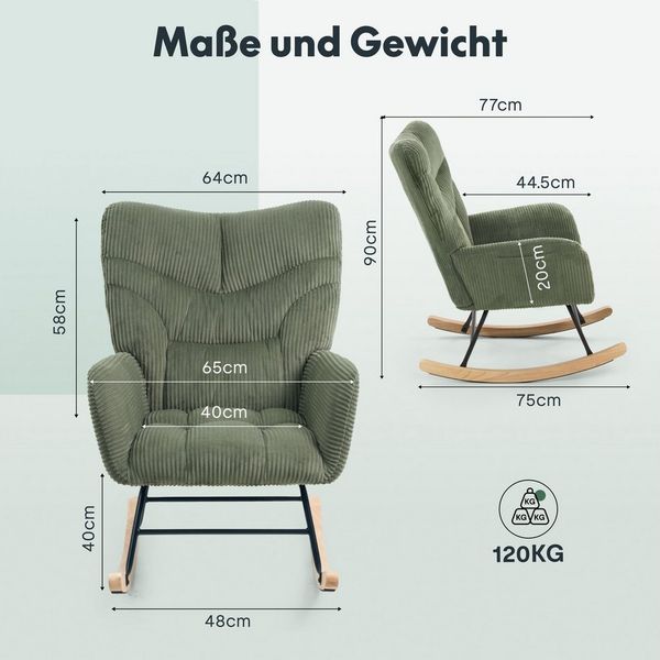 FLEXISPOT Schaukelstuhl mit Hoher Rückenlehne & Fußstütze, Relaxsessel, Schaukelsessel (Moderner Schwingsessel mit Holzkufen, mit Seitentasche), Gepolsterter Relaxsessel für Wohnzimmer & Schlafzimmer