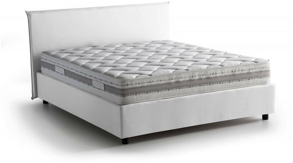 Dmora Anassimene Doppelbett, Bettkasten mit Stoffbezug, 100 % Made in Italy, Öffnung vorne, inklusive Matratze 160 x 190 cm, Weiß