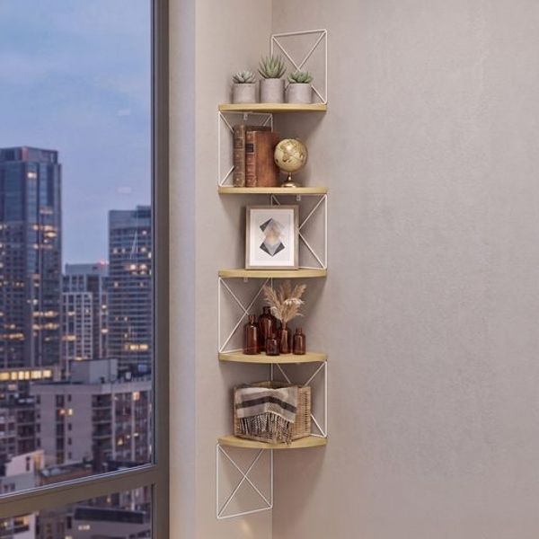 VASAGLE Eckregal mit Zickzack-Design, 5 Ablagen, Bücherregal, für Wohnzimmer, Schlafzimmer, Arbeitszimmer, eichenfarben-weiß