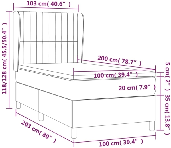 vidaXL Boxspringbett mit Matratze Dunkelblau 100x200 cm Samt 3129319 Bild 6