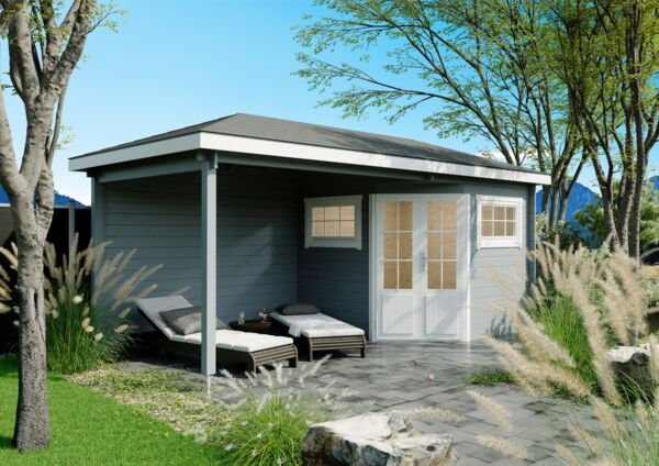 5-Eck Gartenhaus Evelyn 2C Lichtgrau