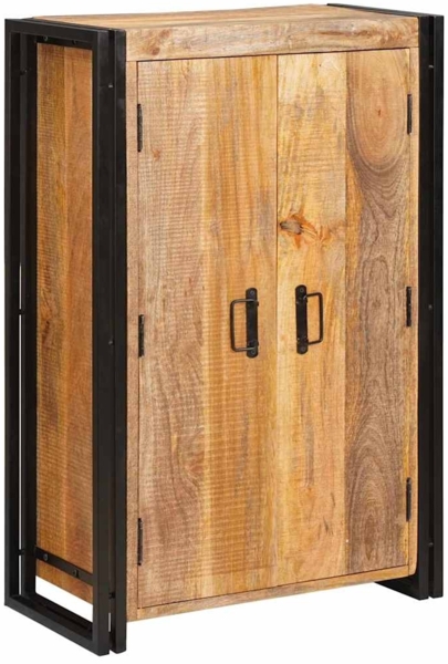 vidaXL Highboard mit Türen Braun Massiv Grobes Mangoholz und Metall 4104766