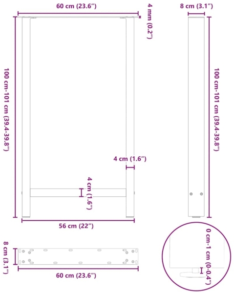 vidaXL Bartischbeine Anthrazit 2 Stk. 60x(100-101) cm Stahl 4013346 Bild 9
