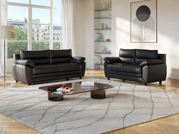 Vente-unique - MANOA Couchgarnitur Kunstleder Schwarz - B 82 cm x H 88 cm x L 163 cm201 cm