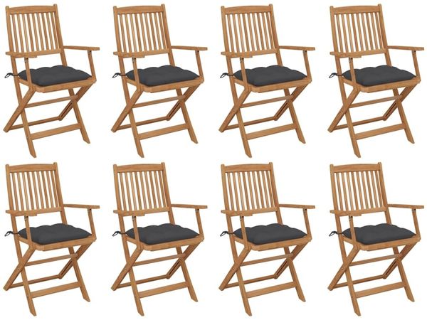vidaXL Klappbare Gartenstühle mit Kissen 8 Stk. Massivholz Akazie 3075100
