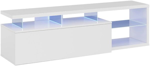Dmora Amiuty TV-Ständer, Wohnzimmer-Buffet, Sideboard für Wohnzimmer-Fernseher mit 1 Tür, TV-Ständer mit LED-Licht, 150 x 41 x 50 cm, glänzend weiß