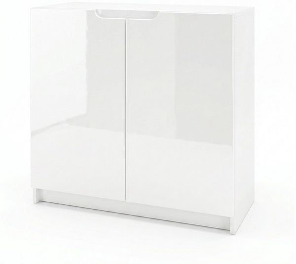 Vladon Sideboard Logan, Kommode mit 2 Türen, Weiß matt/Weiß Hochglanz (82 x 78 x 37 cm)