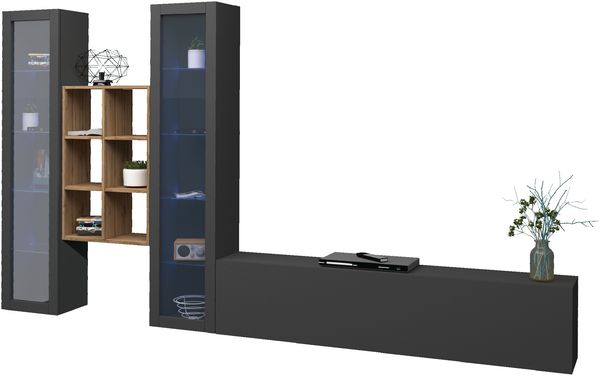 Wohnwand >Benevent< (4-teilig) in Anthrazit matt - 320x180x30 (BxHxT)