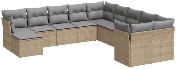 vidaXL 11-tlg. Garten-Sofagarnitur mit Kissen Beige Poly Rattan 3250448