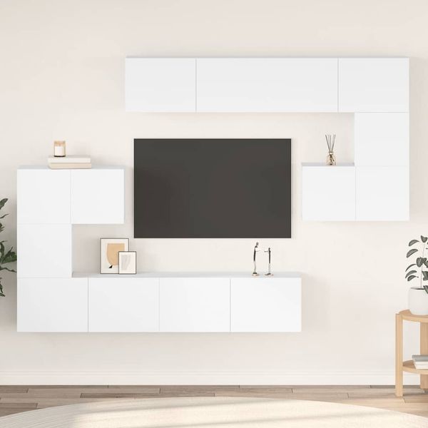 8-tlg. TV-Schrank, Lowboard TV Set Weiß Holzwerkstoff