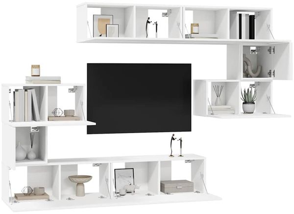 8-tlg. TV-Schrank, Lowboard TV Set Weiß Holzwerkstoff Bild 3