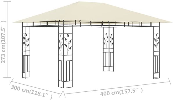 vidaXL Pavillon mit Moskitonetz 4x3x2,73 m Creme 180 g/m² 47970 Bild 6