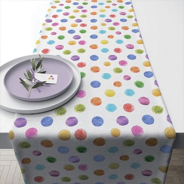 Ambiente Luxury Paper Products Tischläufer, Tischläufer Baumwolle 40x150cm mit bunten Punkten Weiß / Bunt
