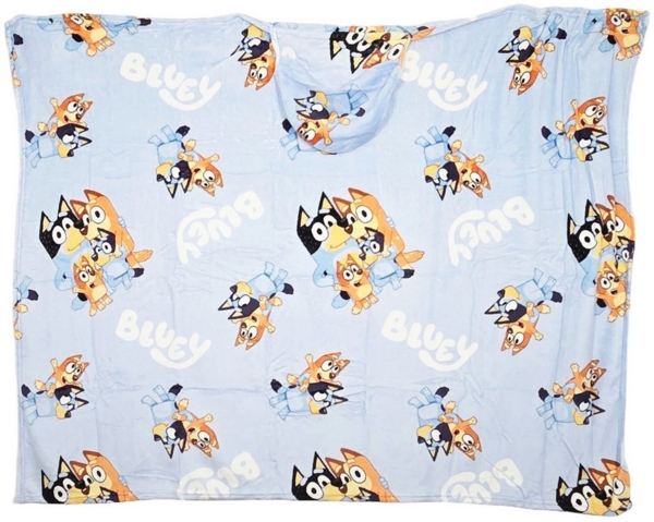 Wohndecke Bluey u Bingo Flanell Decke XL - Warme Kapuzen Kuscheldecke 120x150 cm, Bluey