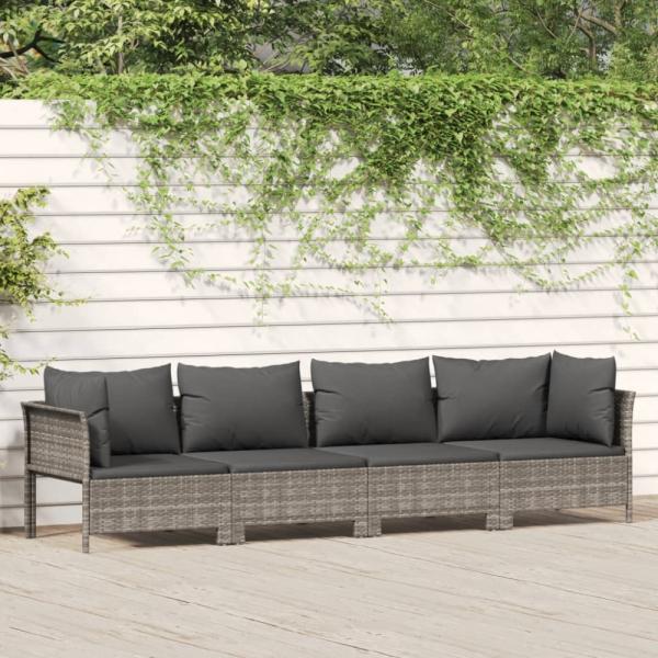 vidaXL 4-tlg. Garten-Lounge-Set mit Kissen Grau Poly Rattan 362689