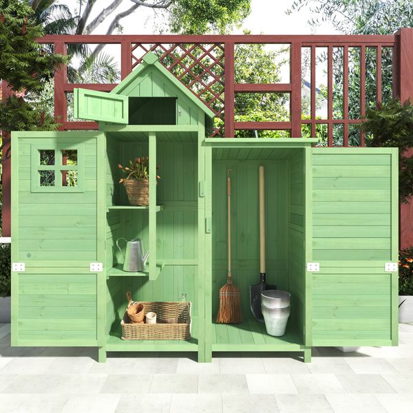 Merax Gerätehaus Gartenschrank Geräteschuppen Geräteschrank,116 x 52 x 170 cm, auch für kleine Gärten geeignet, Grünes, PVC-Dach