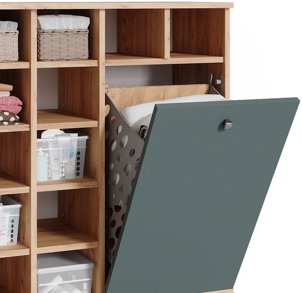 Vicco 'Fynn' Badregal mit Wäschekorb, MDF natur / grün, 78,4 x 34 x 91,6 cm Bild 6