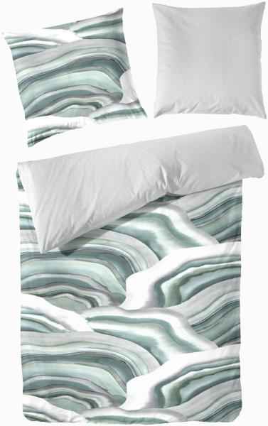 Primera Mako-Satin Bettwäsche 135x200 Wende Wellen abstrakt grün smaragd 243223-58