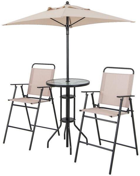 COSTWAY Balkonset, (4-tlg), Balkonmöbel mit Sonnenschirm, klappbar
