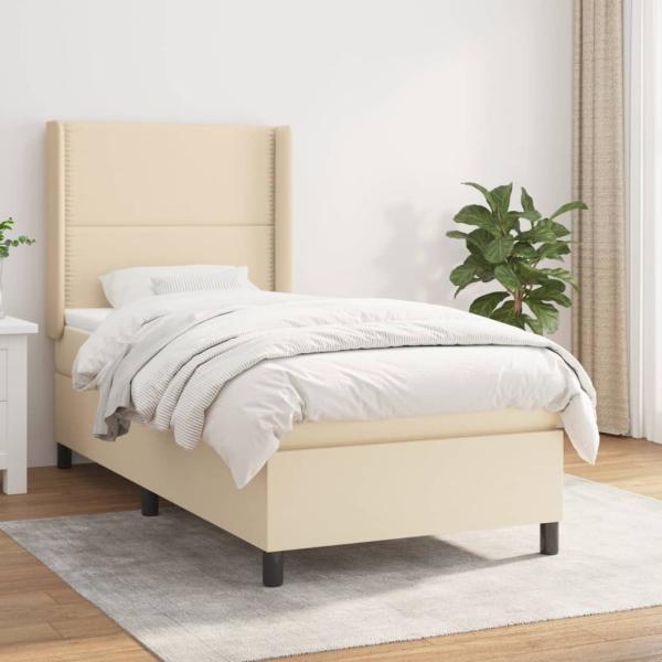 vidaXL Boxspringbett mit Matratze Creme 90x200 cm Stoff, Härtegrad: H2 [3131326]