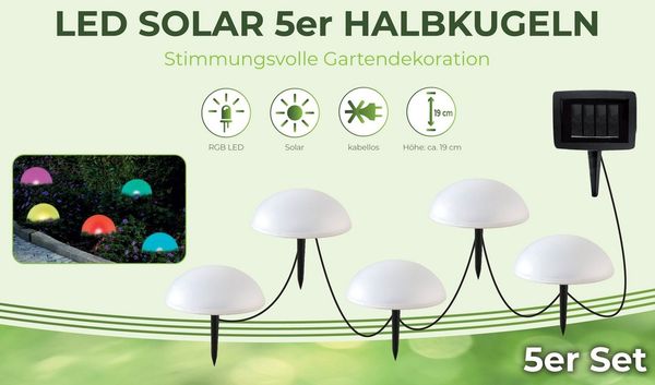 IC Gardenstyle LED Solarleuchte 5er Set Solar Halbkugel Bodenlichterkette, bunt mit Farbwechsel