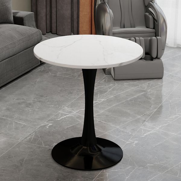 Couchtisch H 72 x T 70 x B 70 cm, rund, schwarze Gestelloptik mit Tischplatte in Weiß-Schwarz in Marmoroptik