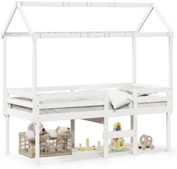 vidaXL Hochbett mit Dach Weiß 80x200 cm Massivholz Kiefer 3282136