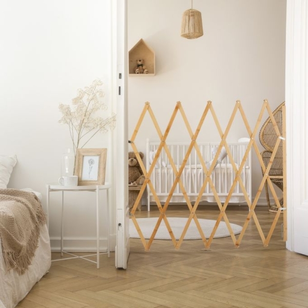 Relaxdays Hundeabsperrgitter, ausziehbar bis 130 cm, 87,5-100 cm hoch, Bambus, Hunde Schutzgitter, Treppe & Tür, Natur Bild 2