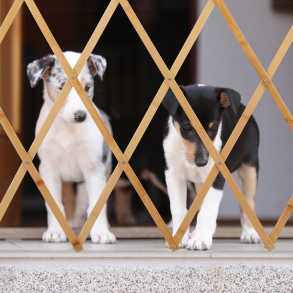 Relaxdays Hundeabsperrgitter, ausziehbar bis 130 cm, 87,5-100 cm hoch, Bambus, Hunde Schutzgitter, Treppe & Tür, Natur Bild 5
