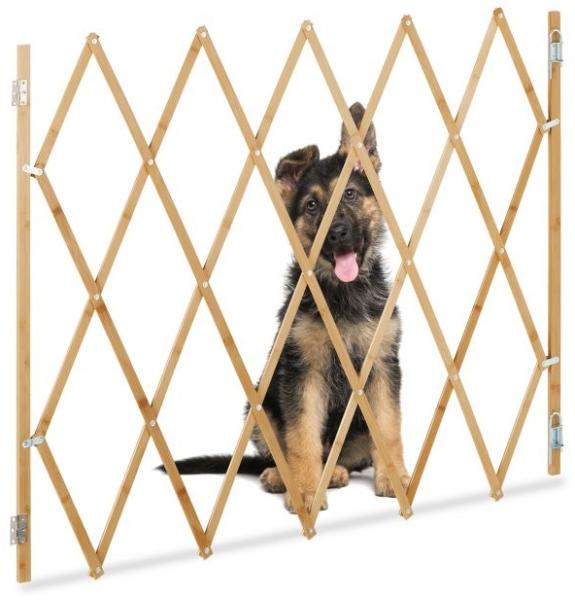 Relaxdays Hundeabsperrgitter, ausziehbar bis 130 cm, 87,5-100 cm hoch, Bambus, Hunde Schutzgitter, Treppe & Tür, Natur