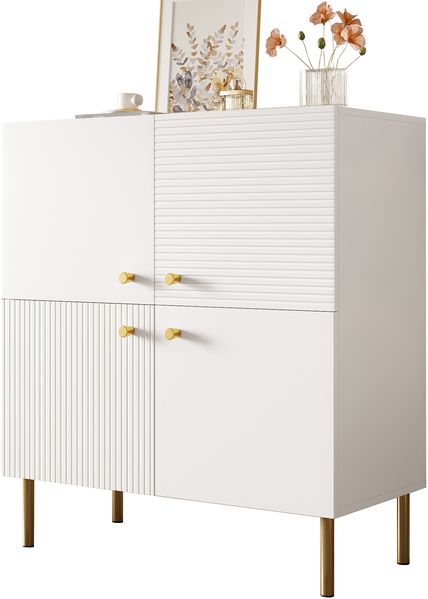 Modernes weißes Sideboard aus MDF mit Zinklegierung-Griffen & Stahlbeinen – Stilvolles Aufbewahrungsmöbel für Wohnzimmer, Schlafzimmer & Flur