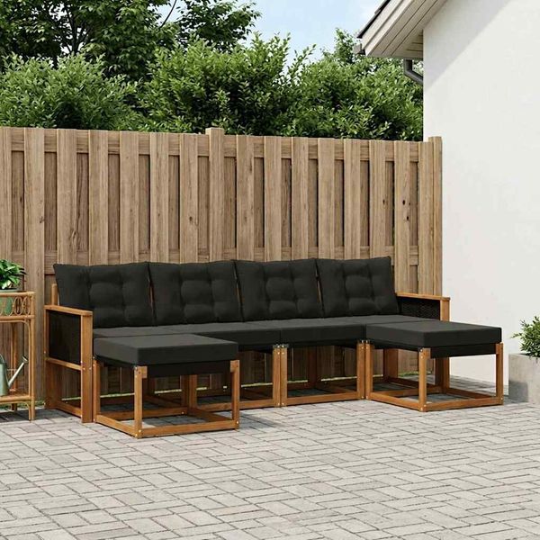 vidaXL Outdoor-Sofagarnitur mit Kissen 6 pcs Natürlich und Schwarz 3382120