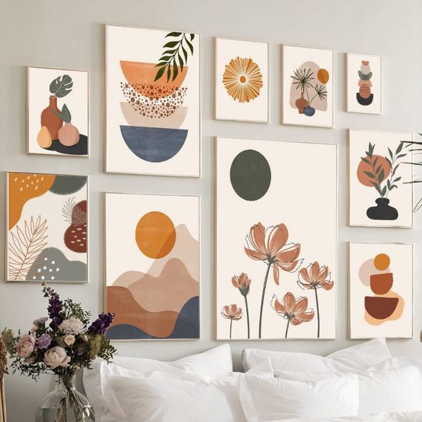 Poster Boho Abtrakt Boho · Berge Sonne | Bilder Wohnzimmer | Wandbilder Schlafzimmer | Deko Print ohne Rahmen | Bilder Kunstdruck - G / 15 x 20 cm