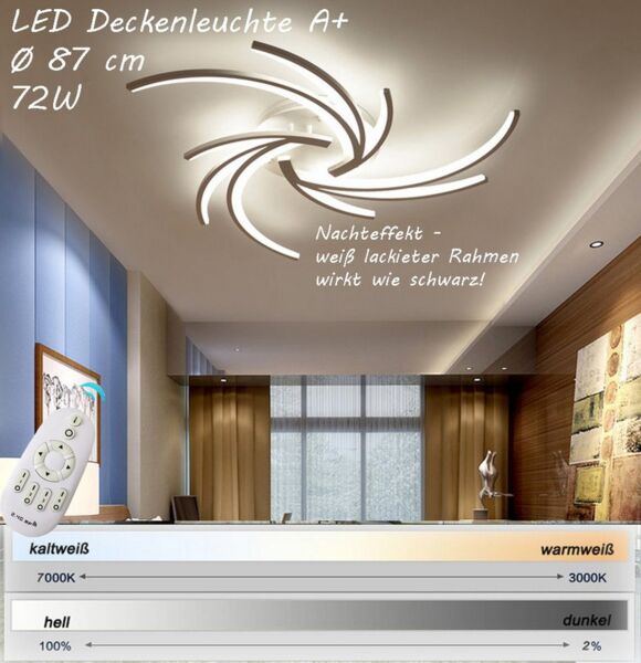 Eurohandisplay LED Deckenleuchte LED Deckenleuchte 2042 Fernbedienung Lichtfarbe einstellbar dimmbar, LED fest integriert, Warmweiß, Neutralweiß, Kaltweiß, Lichtfarbe und Helligkeit einstellbar