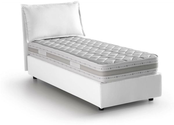 Dmora Einzelbett Armaduk, Bettkasten mit Stoffbezug, 100 % Made in Italy, Öffnung vorne, inklusive Matratze 80 x 190 cm, Weiß