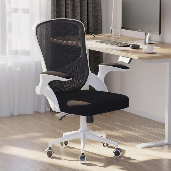 naspaluro Ergonomischer Bürostuhl, Schreibtischstuhl mit 90° Klappbaren Armlehnen, Einzigartige Lendenwirbelstütze, Atmungsaktive Mesh-Polsterung für das Heimbüro, Studie, Schwarz und Weiß