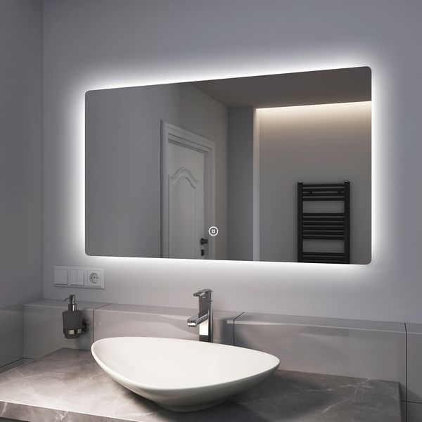 EMKE Badspiegel mit LED Beleuchtung Kaltweiß/Warmweiß/Neutralweiß Dimmbar 100x60cm Wandspiegel
