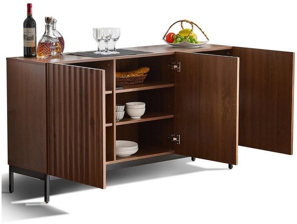 OKWISH Sideboard multifunktional als TV-Ständer, Buffet oder Kaffeebar (Kommode, Anrichte, Wohnzimmerschrank, Aufbewahrungsschrank, 1 St, 3 Türen), verstellbare Regale,geräuscharme Schubladen, multifunktionale Nutzung