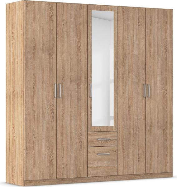 rauch Kleiderschrank, Drehtürenschrank BINGEN, 5-türig, 1 Spiegeltüre teilaufgelegt, 2 Schubkästen, Eiche Sonoma, 226 x 229 x 54 cm Bild 3