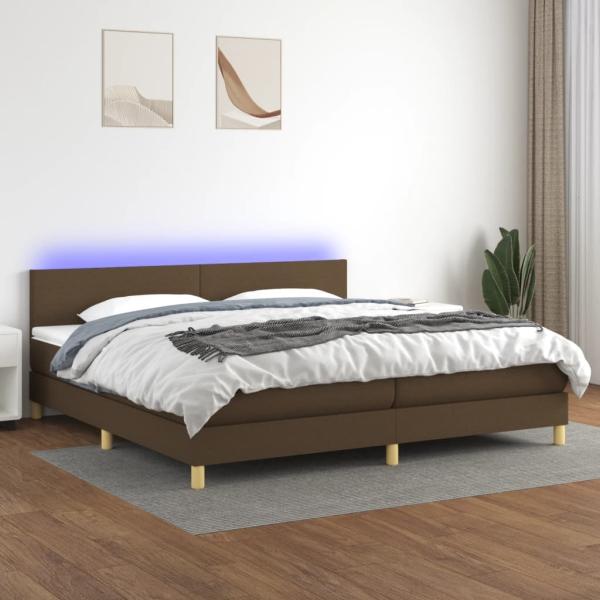 Boxspringbett mit Matratze & LED Stoff Dunkelbraun 200 x 200 cm, Härtegrad: H2 [3133584]