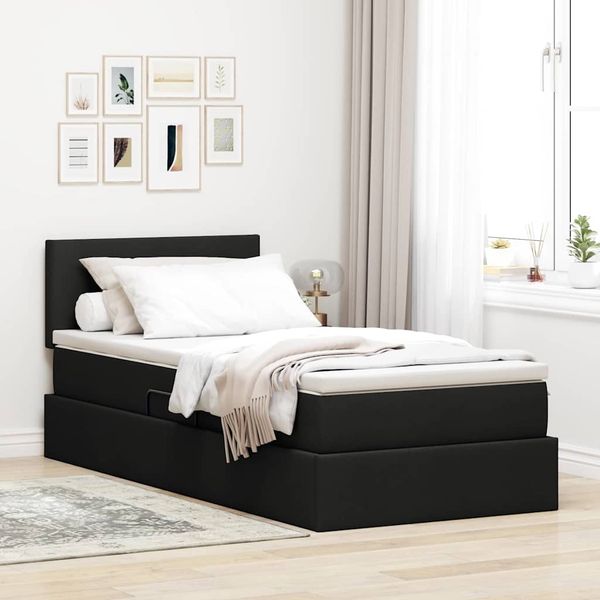 vidaXL Bett mit Stauraum und LED mit LED Schwarz 90 x 190 cm Stoff 3371051