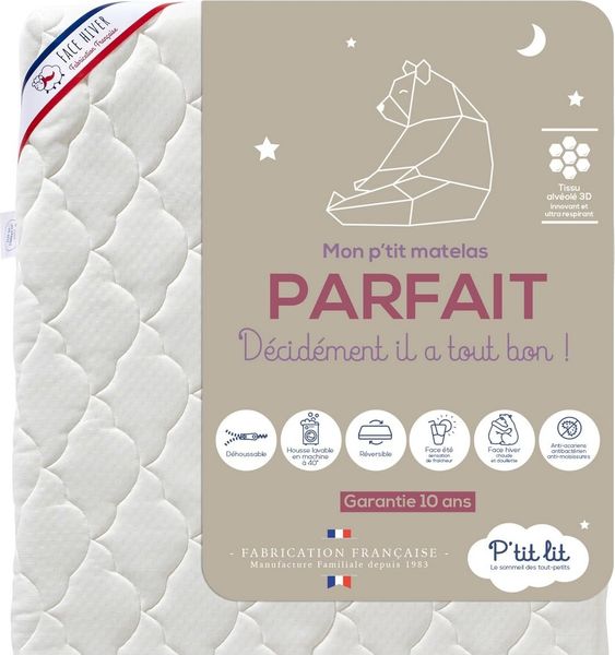 P'tit Lit - Perfekte Babymatratze | 70x140 cm | 2 Seiten: Ultra atmungsaktiv im Sommer/warm und gemütlich im Winter | Anti-Milbe | Abnehmbar | OekoTex® | Dicke bis zu 10 cm