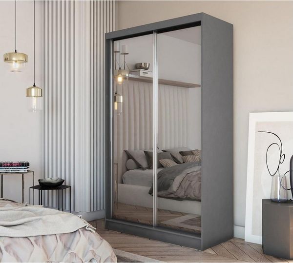 Beautysofa Schiebetürenschrank DEBRA II mit Schubladen, Spiegeln und Kleiderstange