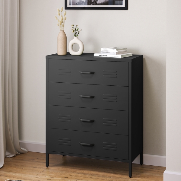 skølm 'Atria' Metallkommode, schwarz, 100x40x80 cm, Metallschrank mit 4 Schubladen Bild 1